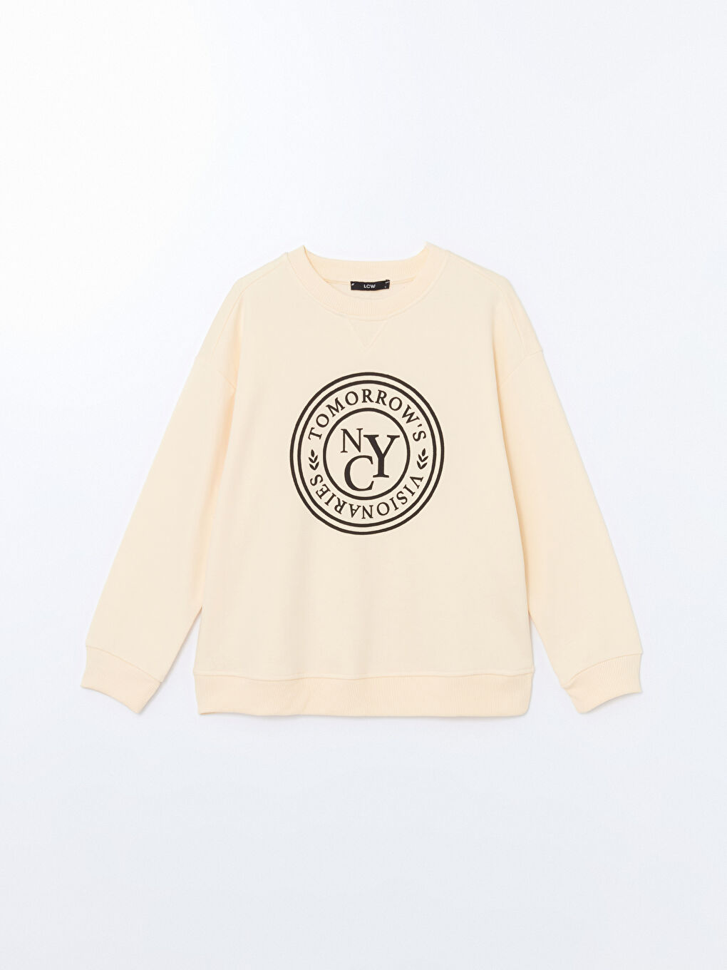 LC WAIKIKI Sarı Bisiklet Yaka Baskılı Oversize Kadın Sweatshirt - 4