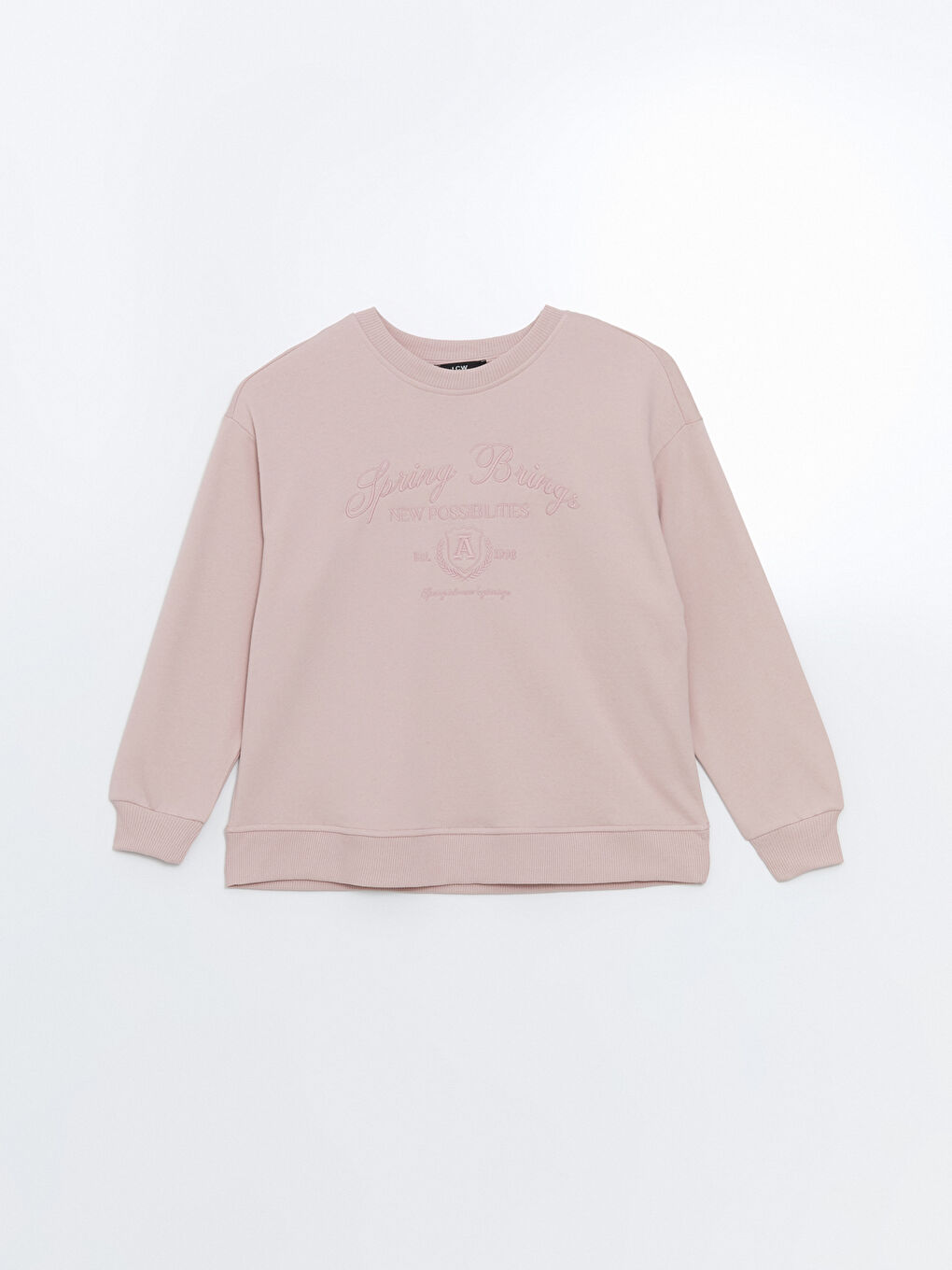 LC WAIKIKI Pembe Bisiklet Yaka Nakışlı Kadın Sweatshirt