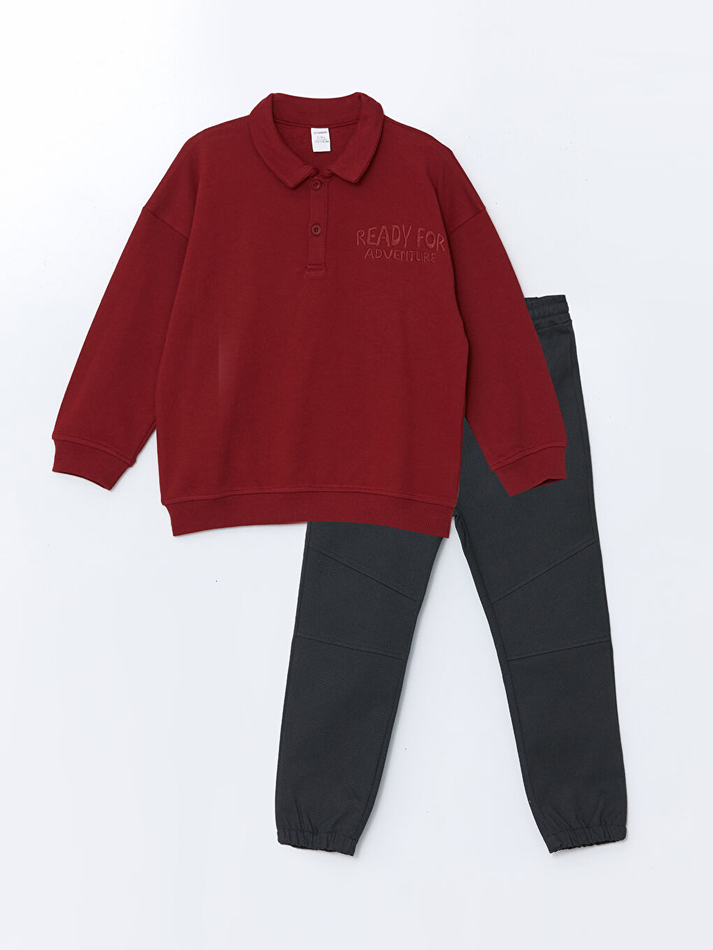 LCW baby Bordo Polo Yaka Nakışlı Erkek Çocuk Sweatshirt ve Eşofman Alt 2'li Takım