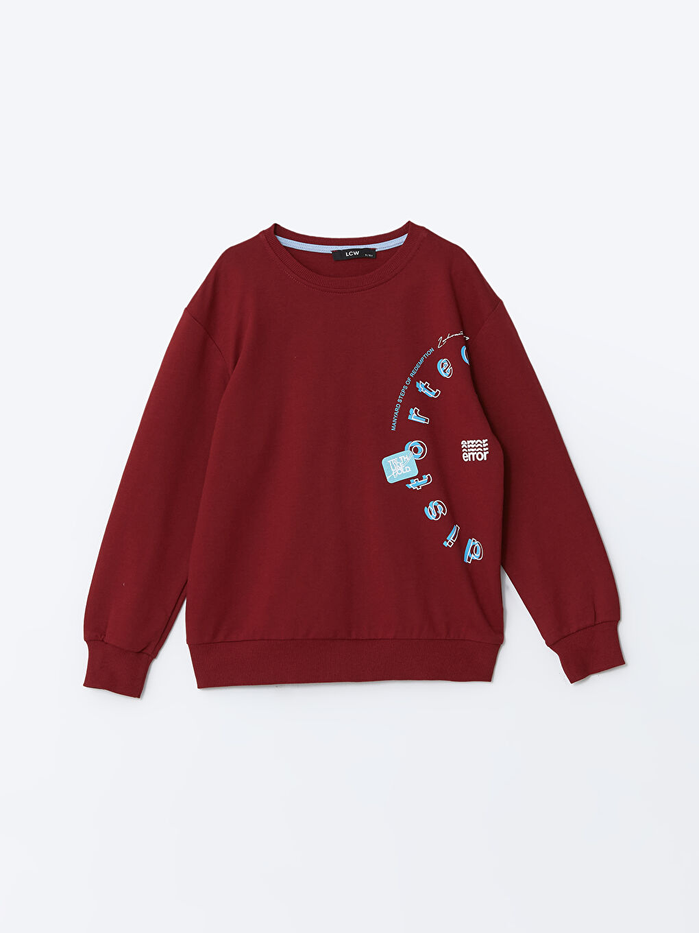 LCW Kids Bordo Bisiklet Yaka Baskılı Erkek Çocuk Sweatshirt