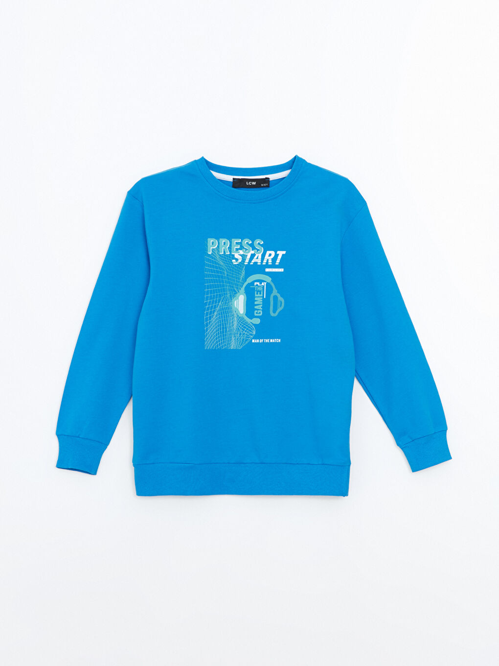 LCW Kids Mavi Bisiklet Yaka Baskılı Erkek Çocuk Sweatshirt