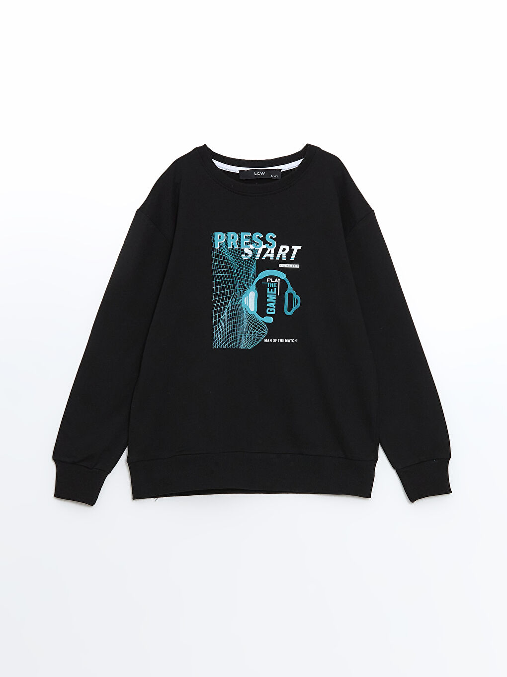 LCW Kids Siyah Bisiklet Yaka Baskılı Erkek Çocuk Sweatshirt