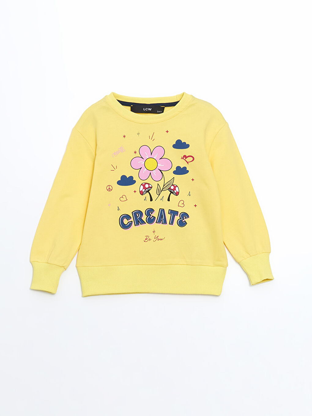 LCW baby Açık Sarı Bisiklet Yaka Çiçekli Kız Bebek Sweatshirt