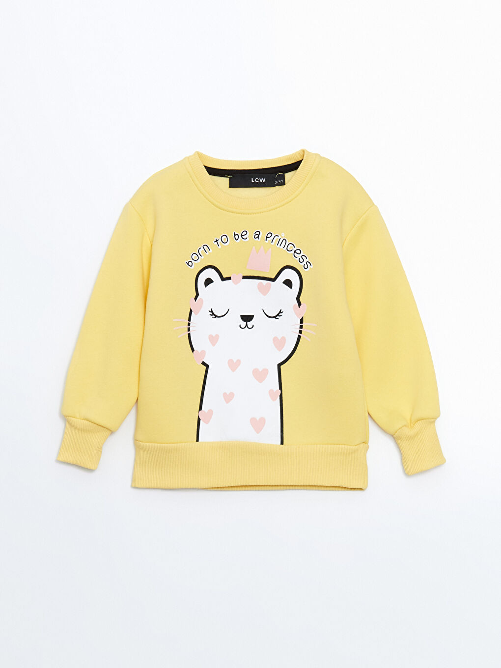 LCW Kids Sarı Bisiklet Yaka Baskılı Kız Çocuk Sweatshirt