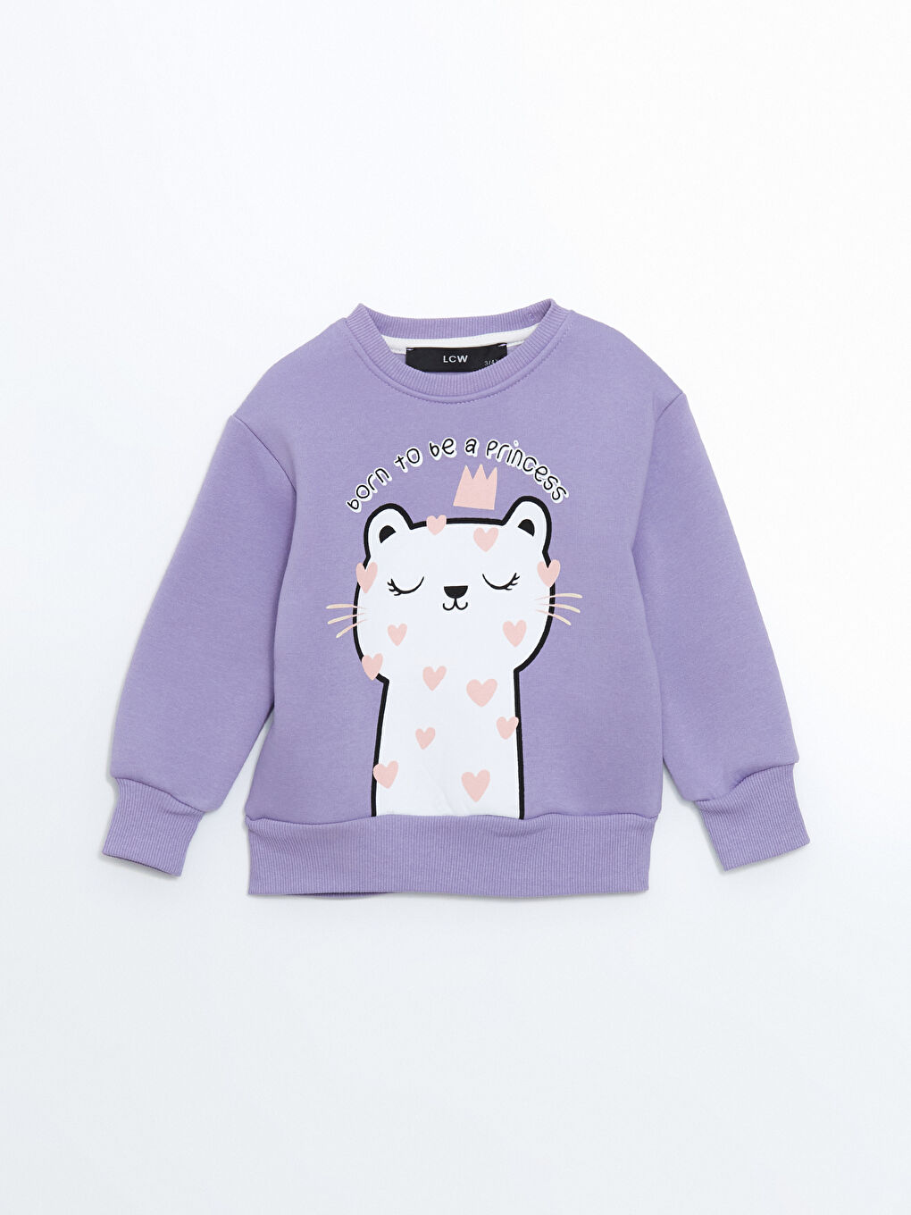 LCW Kids Lila Bisiklet Yaka Baskılı Kız Çocuk Sweatshirt