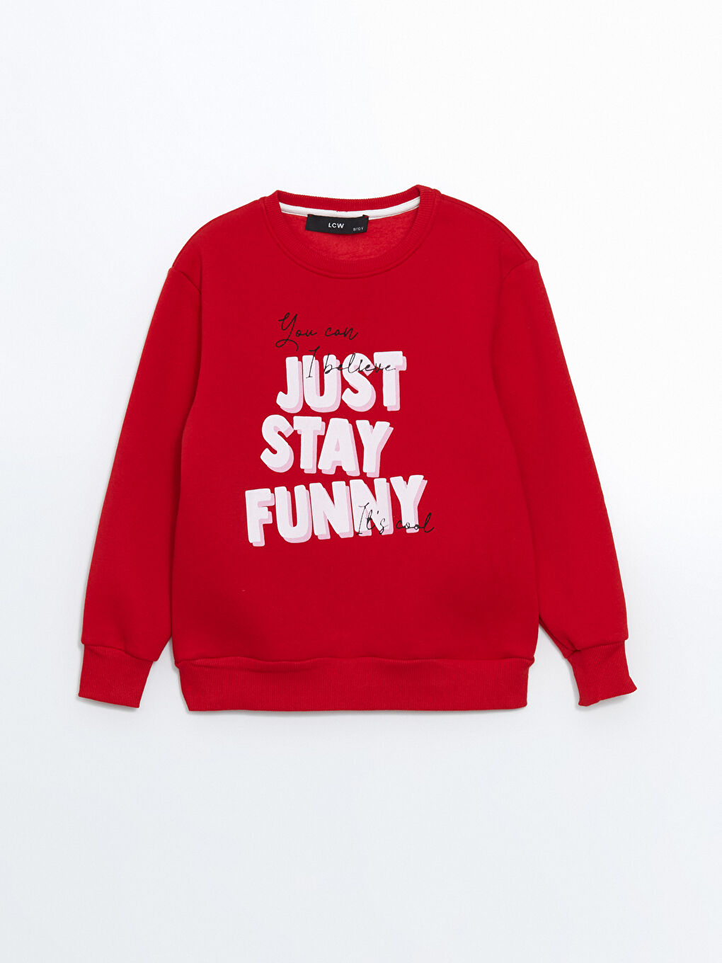 LCW Kids Kırmızı Bisiklet Yaka Baskılı Kız Çocuk Sweatshirt