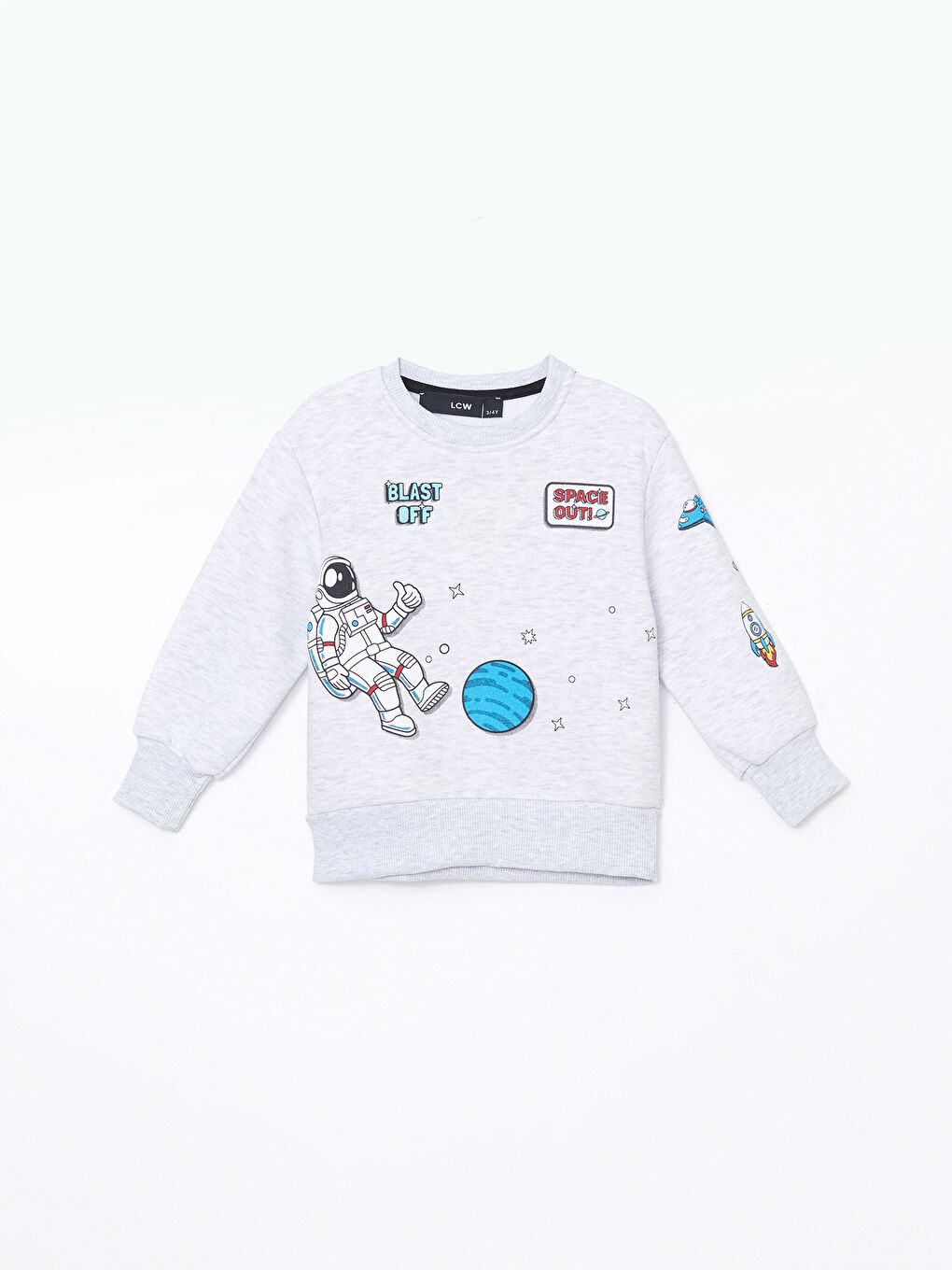 LCW Kids Gri Bisiklet Yaka Baskılı Erkek Çocuk Sweatshirt