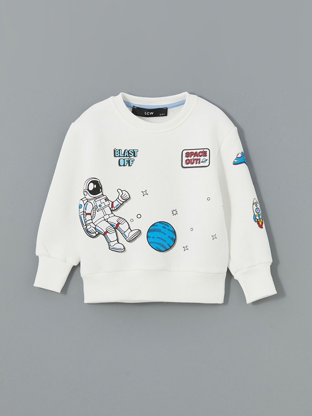 LCW Kids Ekru Bisiklet Yaka Baskılı Erkek Çocuk Sweatshirt