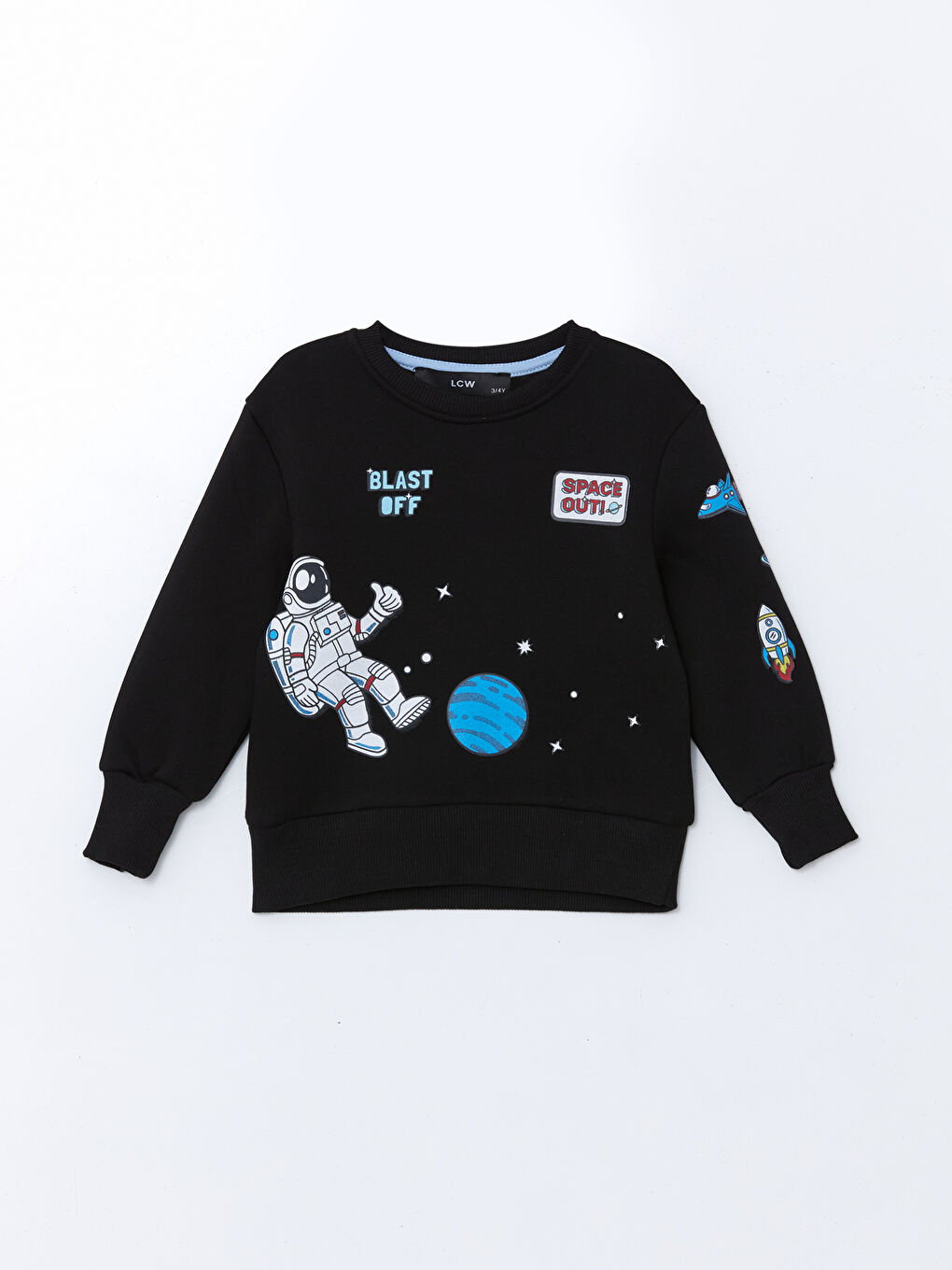 LCW Kids Siyah Bisiklet Yaka Baskılı Erkek Çocuk Sweatshirt