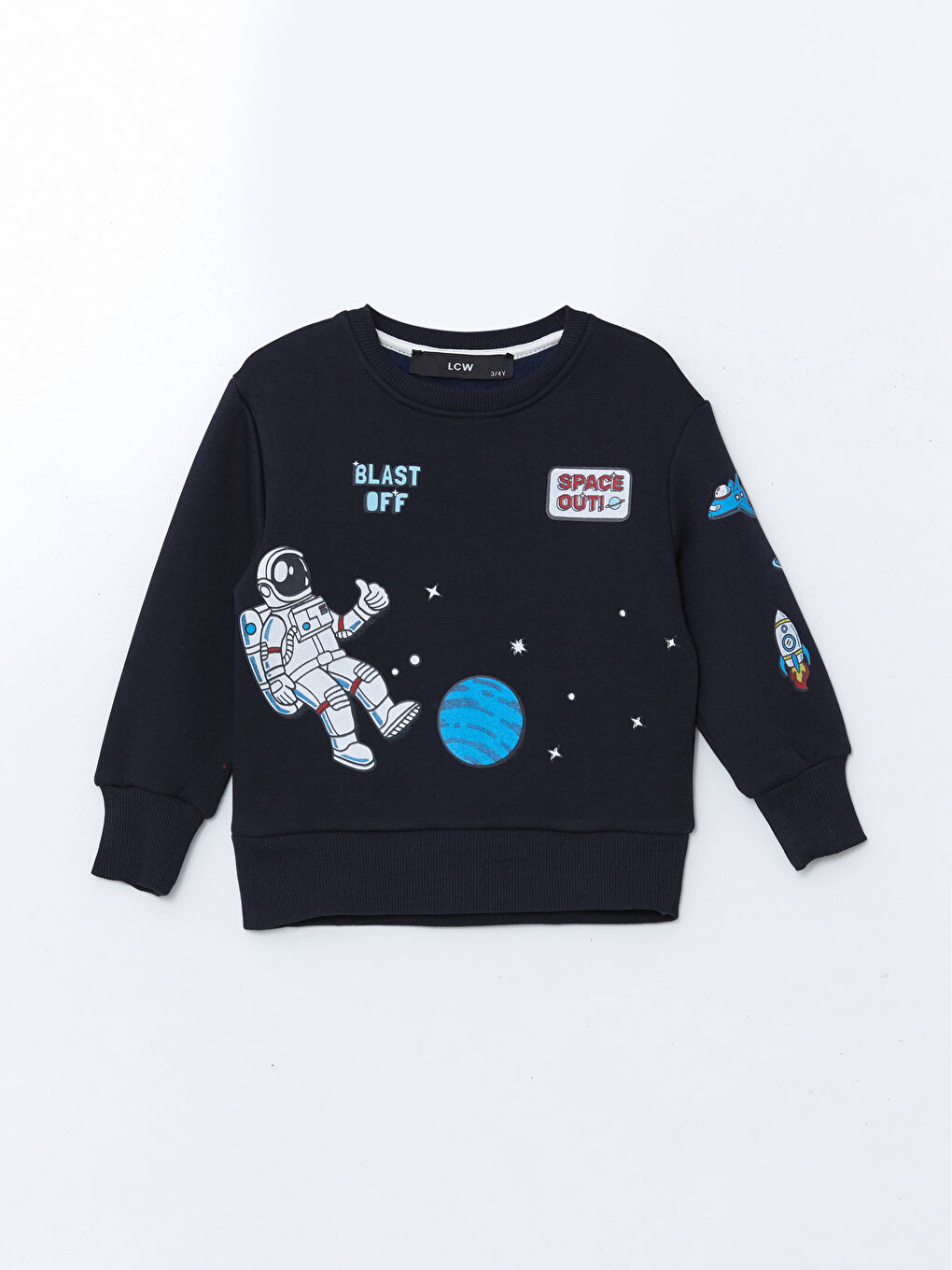 LCW Kids Lacivert Bisiklet Yaka Baskılı Erkek Çocuk Sweatshirt