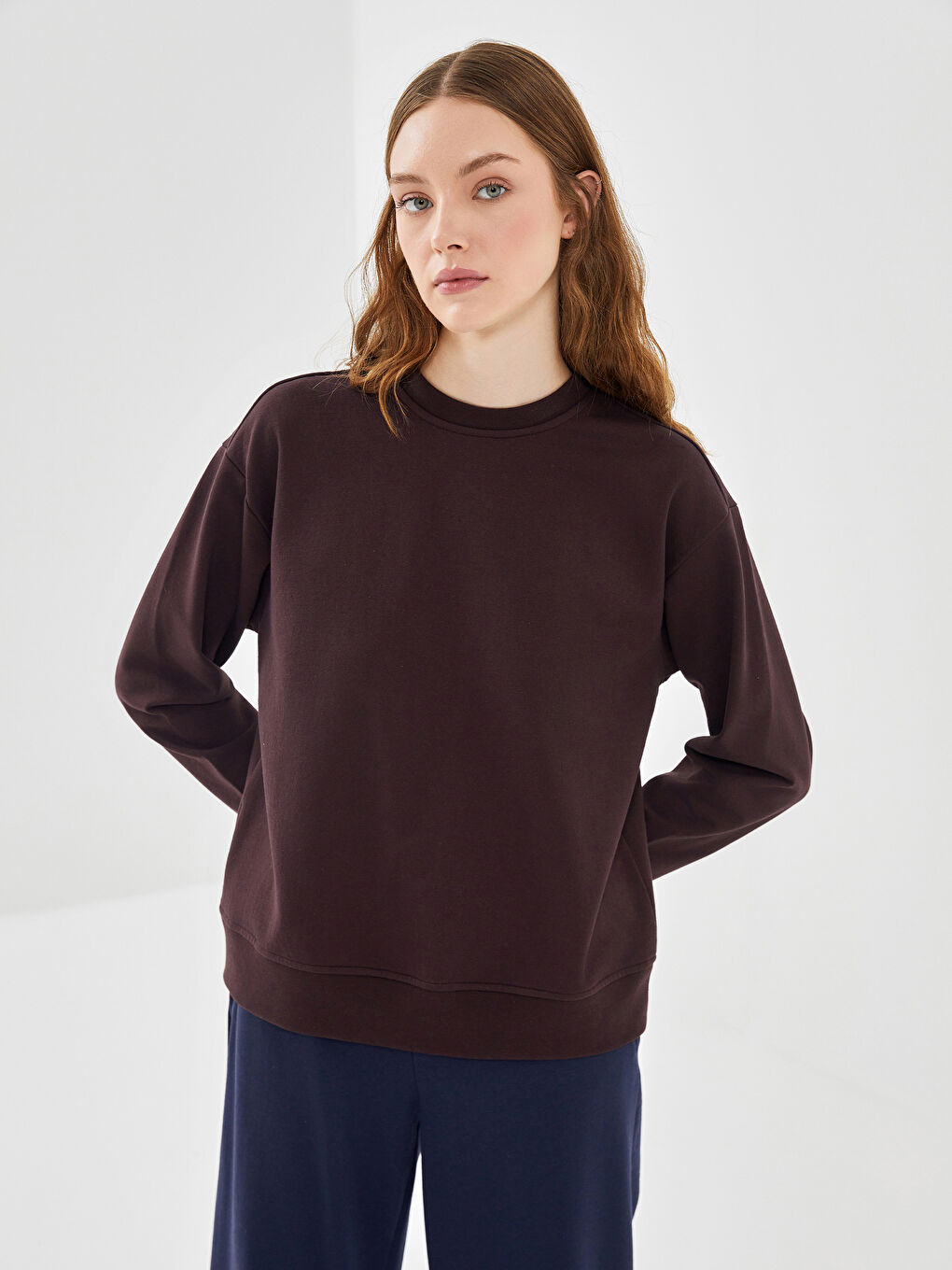 Kahverengi Bisiklet Yaka Kadın Sweatshirt