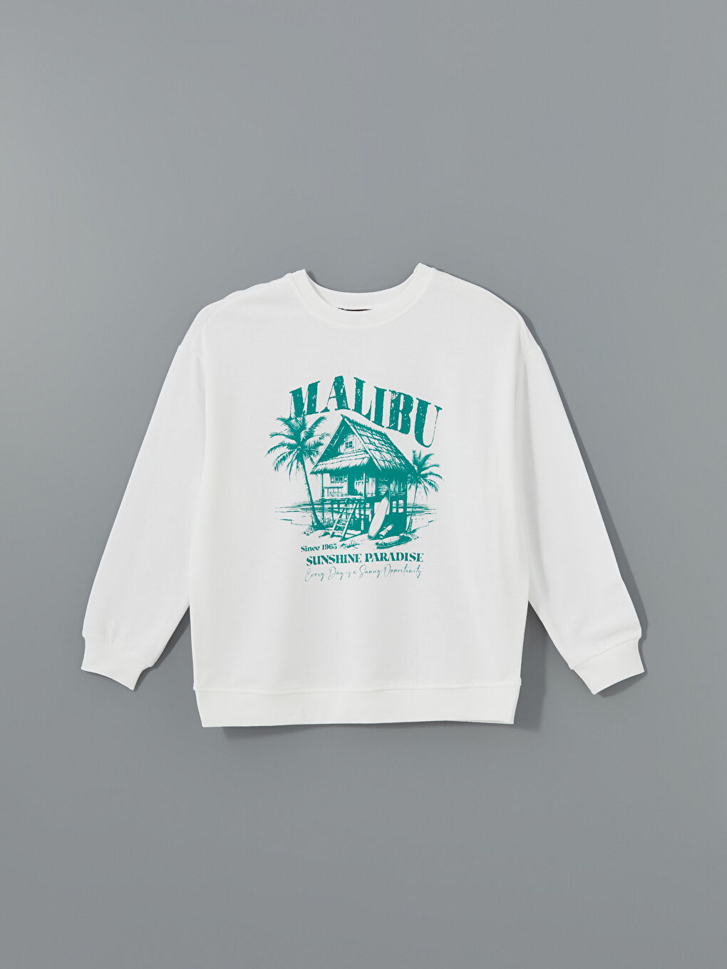 LC WAIKIKI Beyaz Bisiklet Yaka Baskılı Oversize Kadın Sweatshirt - 4