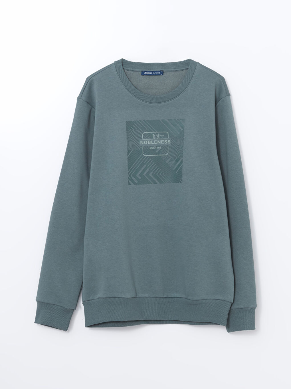 LCWAIKIKI Classic Yeşil Bisiklet Yaka Uzun Kollu Baskılı Erkek Kalın Sweatshirt