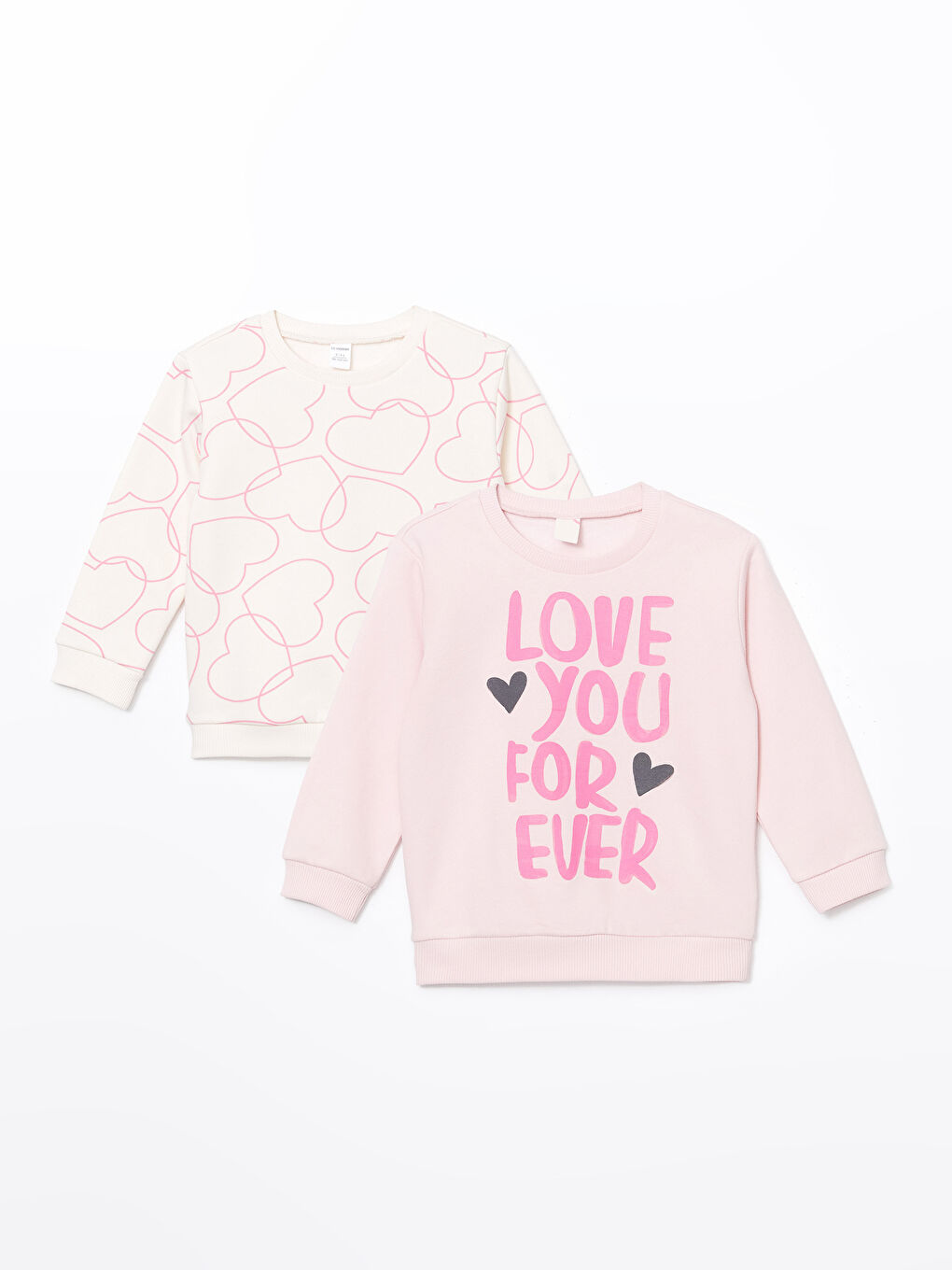 LCW Kids Pembe Bisiklet Yaka Baskılı Kalın Kız Çocuk Sweatshirt 2'li