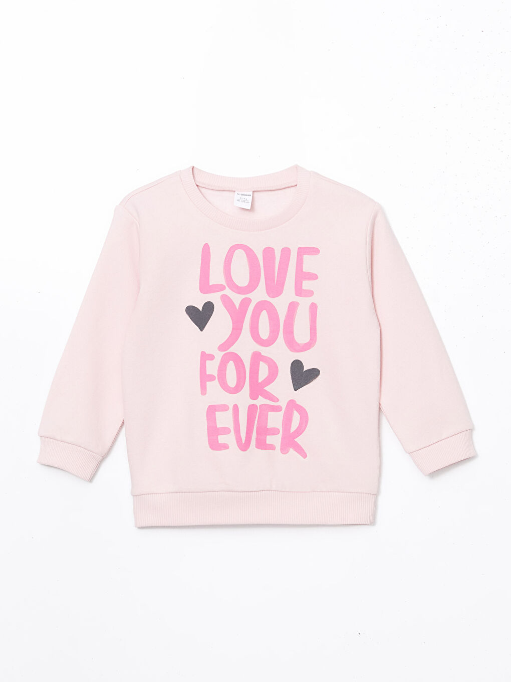 LCW Kids Pembe Bisiklet Yaka Baskılı Kalın Kız Çocuk Sweatshirt 2'li - 1