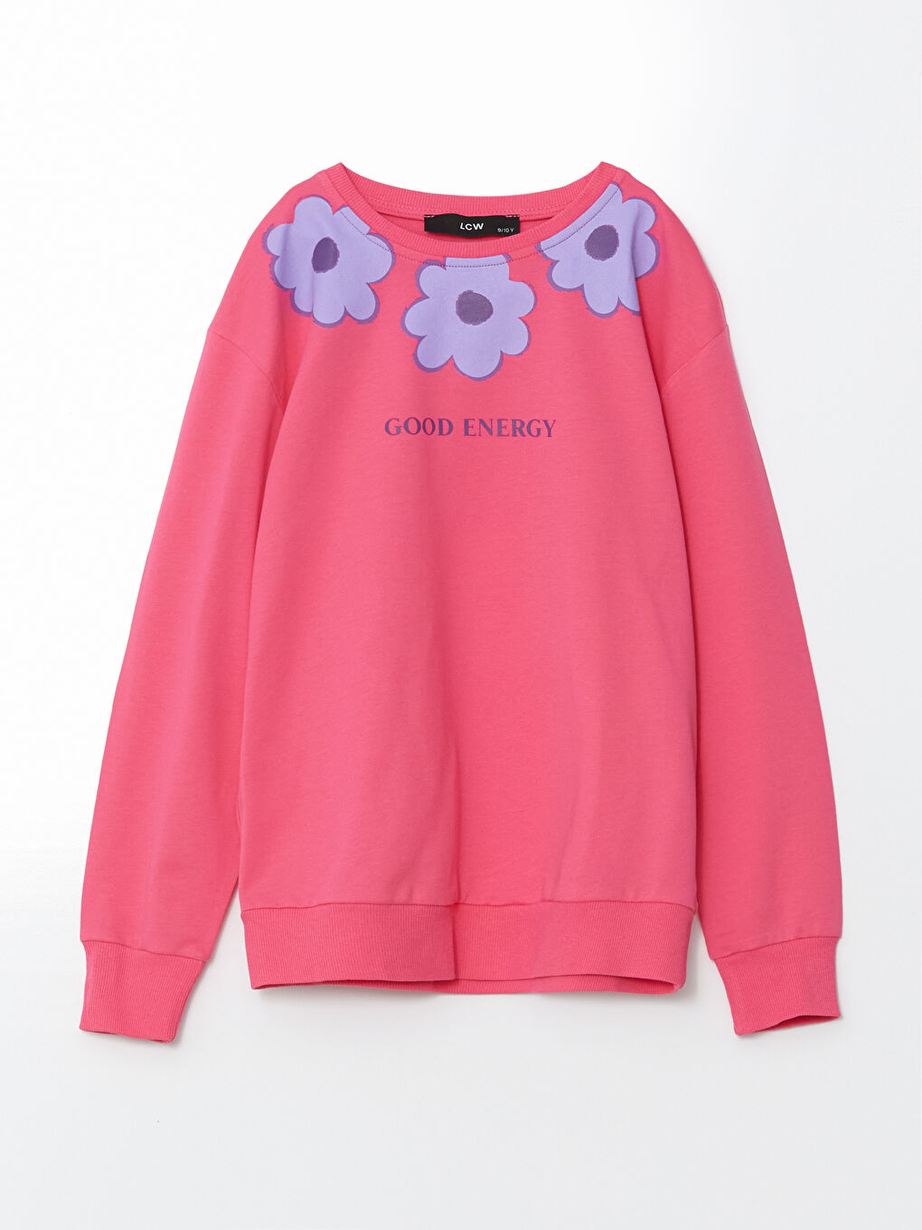 LCW Kids Pembe Bisiklet Yaka Çiçekli Kız Çocuk Sweatshirt