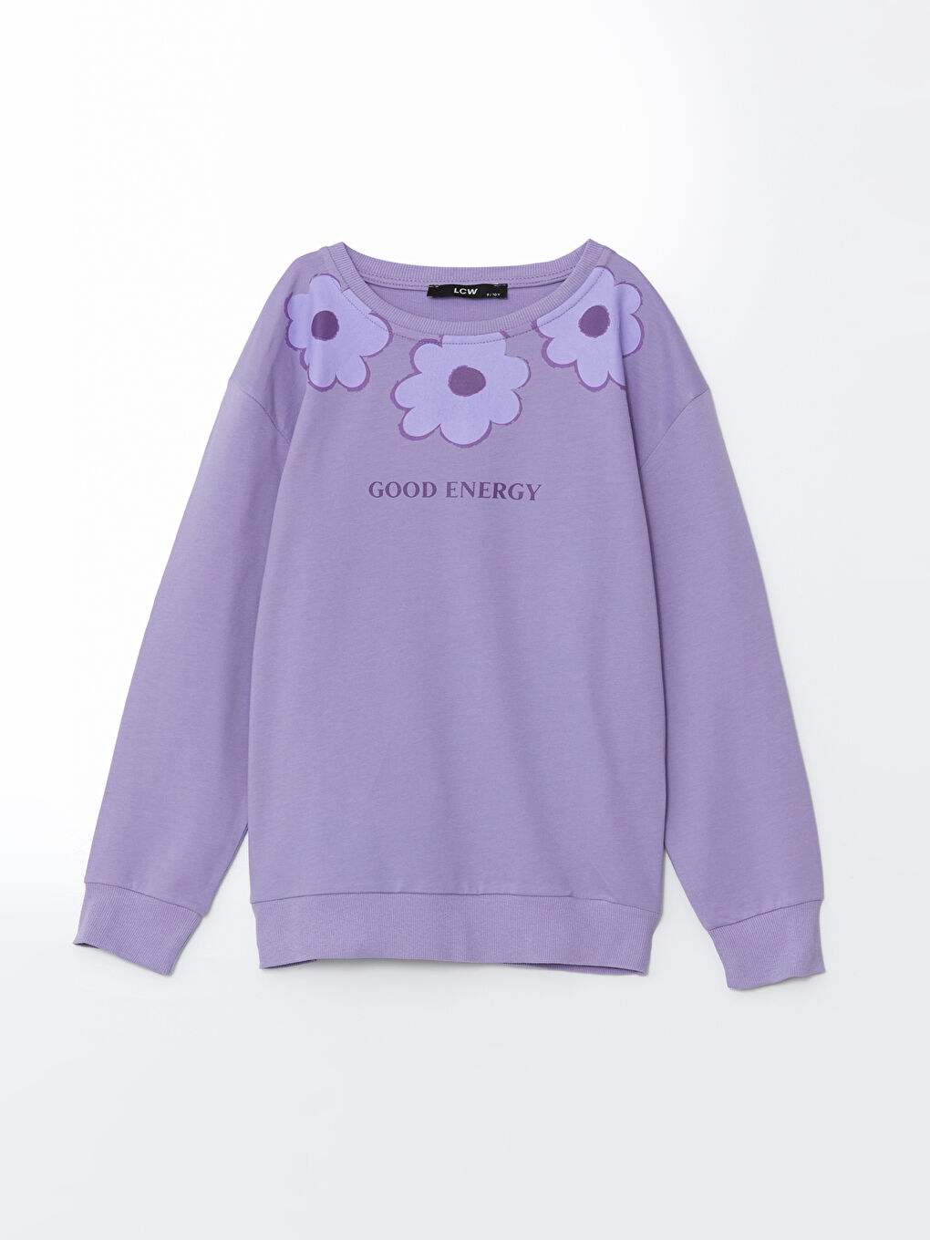 LCW Kids Lila Bisiklet Yaka Çiçekli Kız Çocuk Sweatshirt