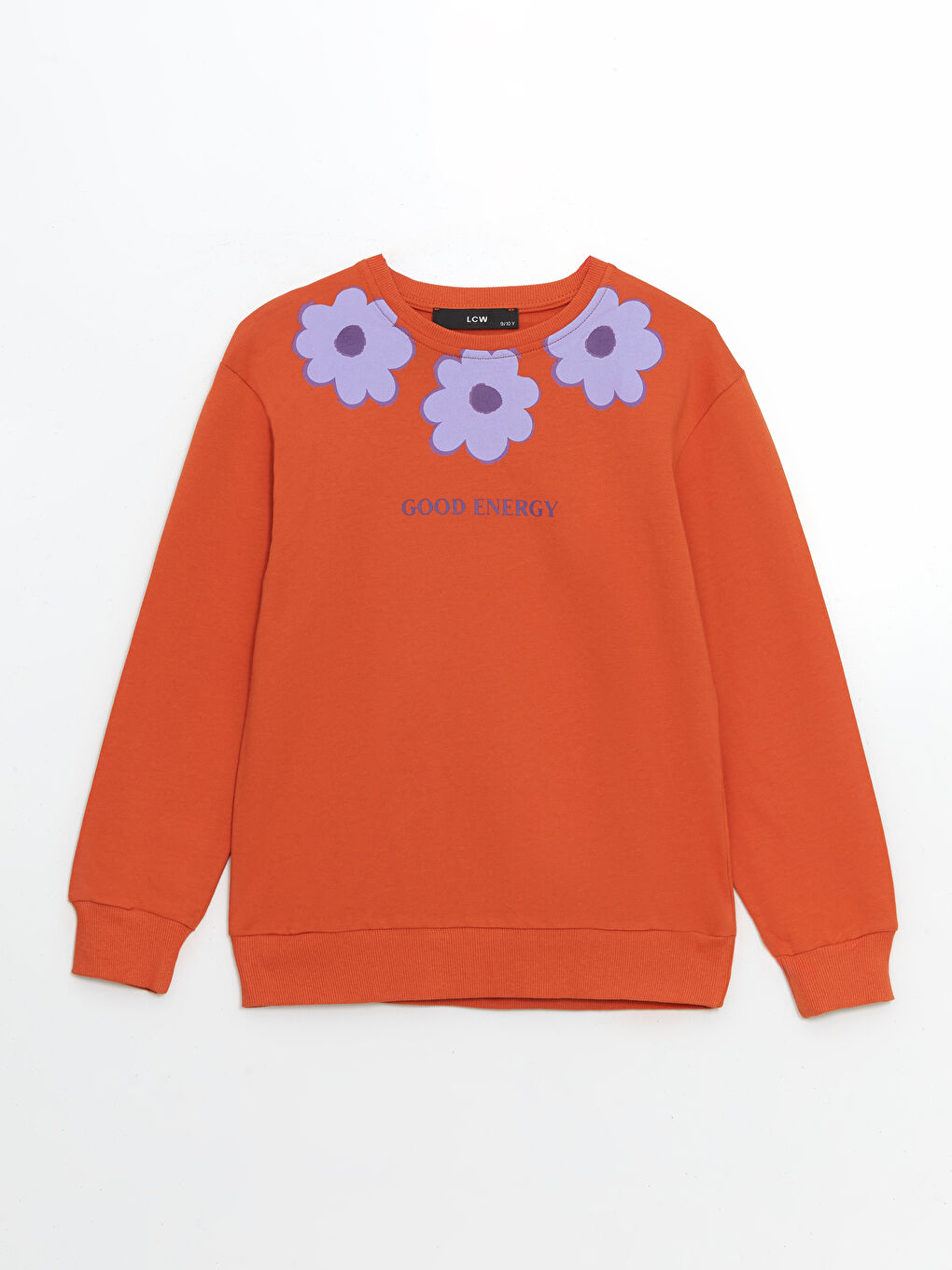 LCW Kids Turuncu Bisiklet Yaka Çiçekli Kız Çocuk Sweatshirt