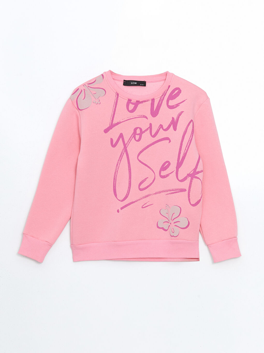 LCW Kids Pembe Bisiklet Yaka Baskılı Kız Çocuk Sweatshirt