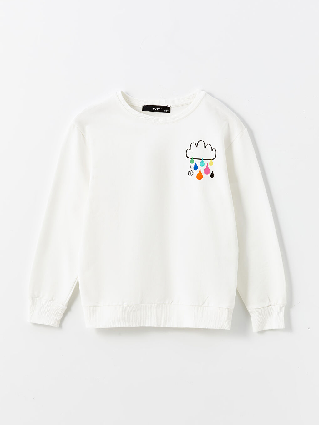 LCW Kids Ekru Bisiklet Yaka Baskılı Kız Çocuk Sweatshirt