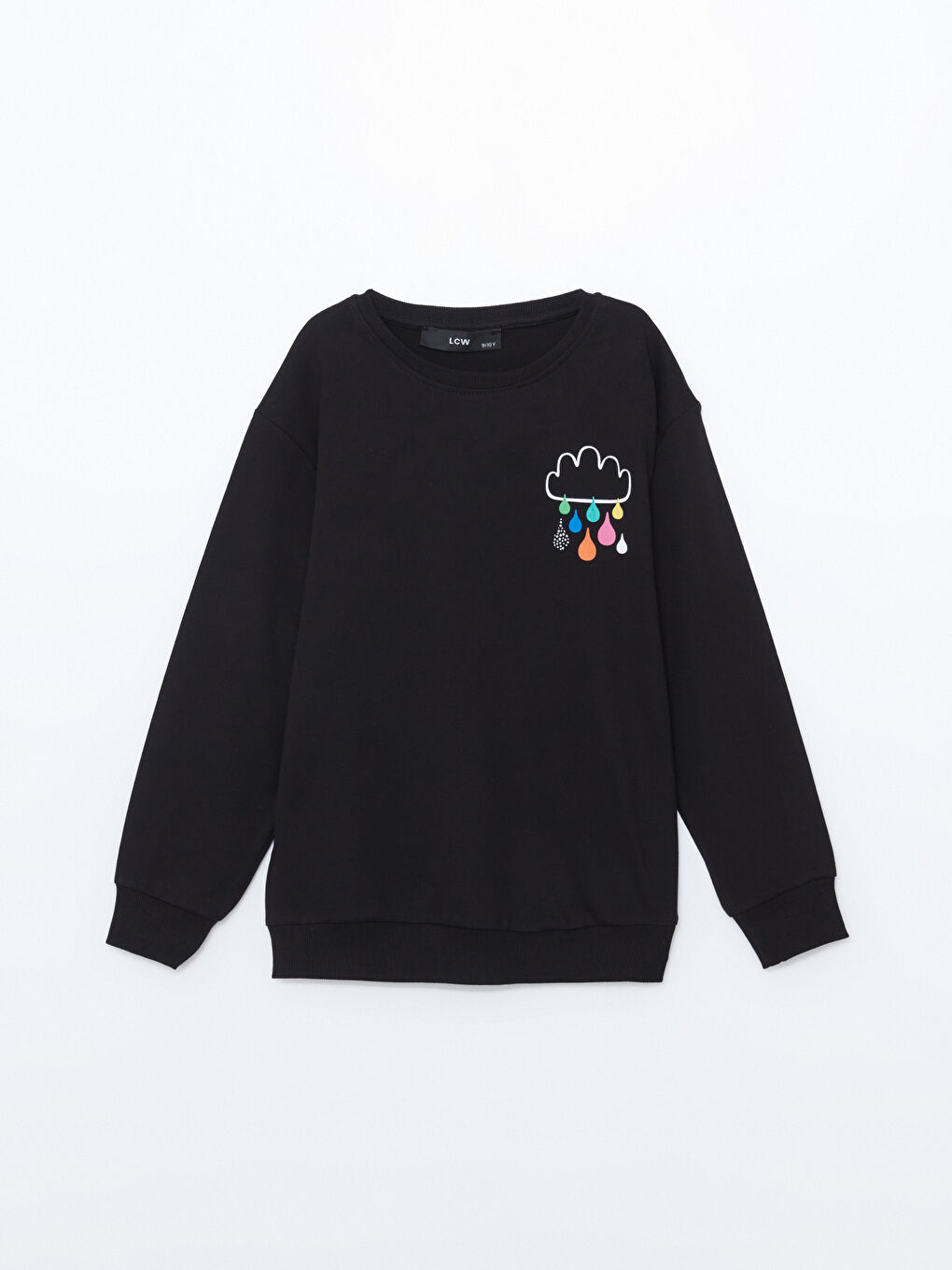 LCW Kids Siyah Bisiklet Yaka Baskılı Kız Çocuk Sweatshirt