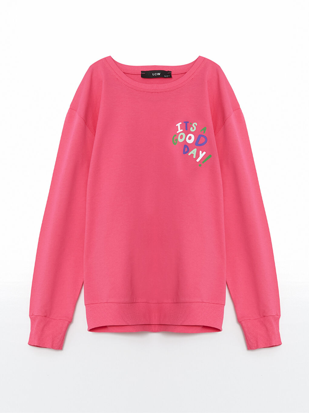 LCW Kids Pembe Bisiklet Yaka Baskılı Kız Çocuk Sweatshirt