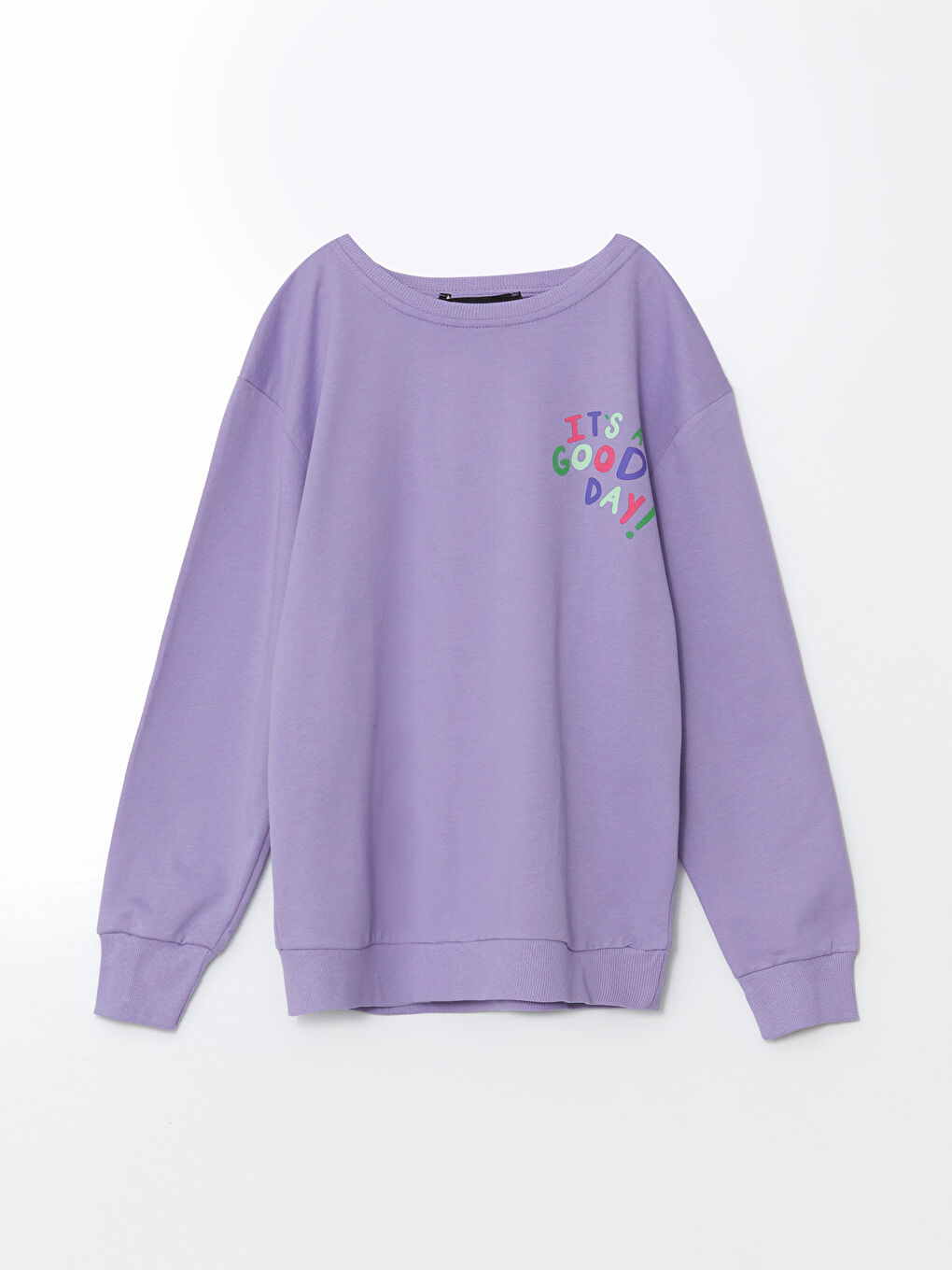 LCW Kids Lila Bisiklet Yaka Baskılı Kız Çocuk Sweatshirt