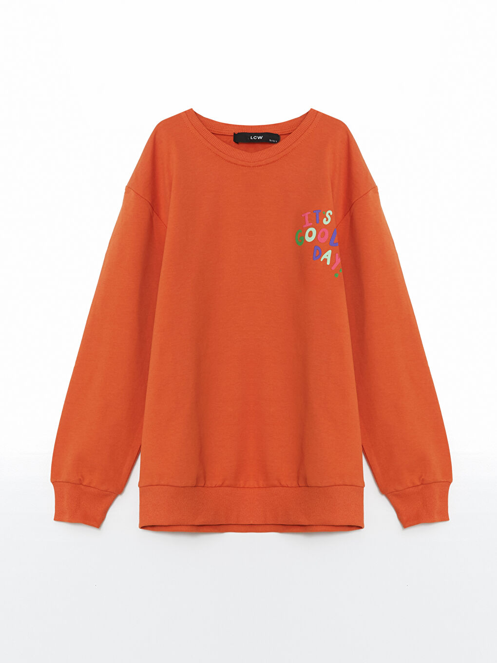 LCW Kids Turuncu Bisiklet Yaka Baskılı Kız Çocuk Sweatshirt