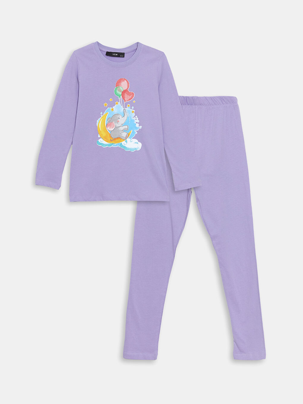 LCW Kids Lila Bisiklet Yaka Kız Çocuk Pijama Takımı