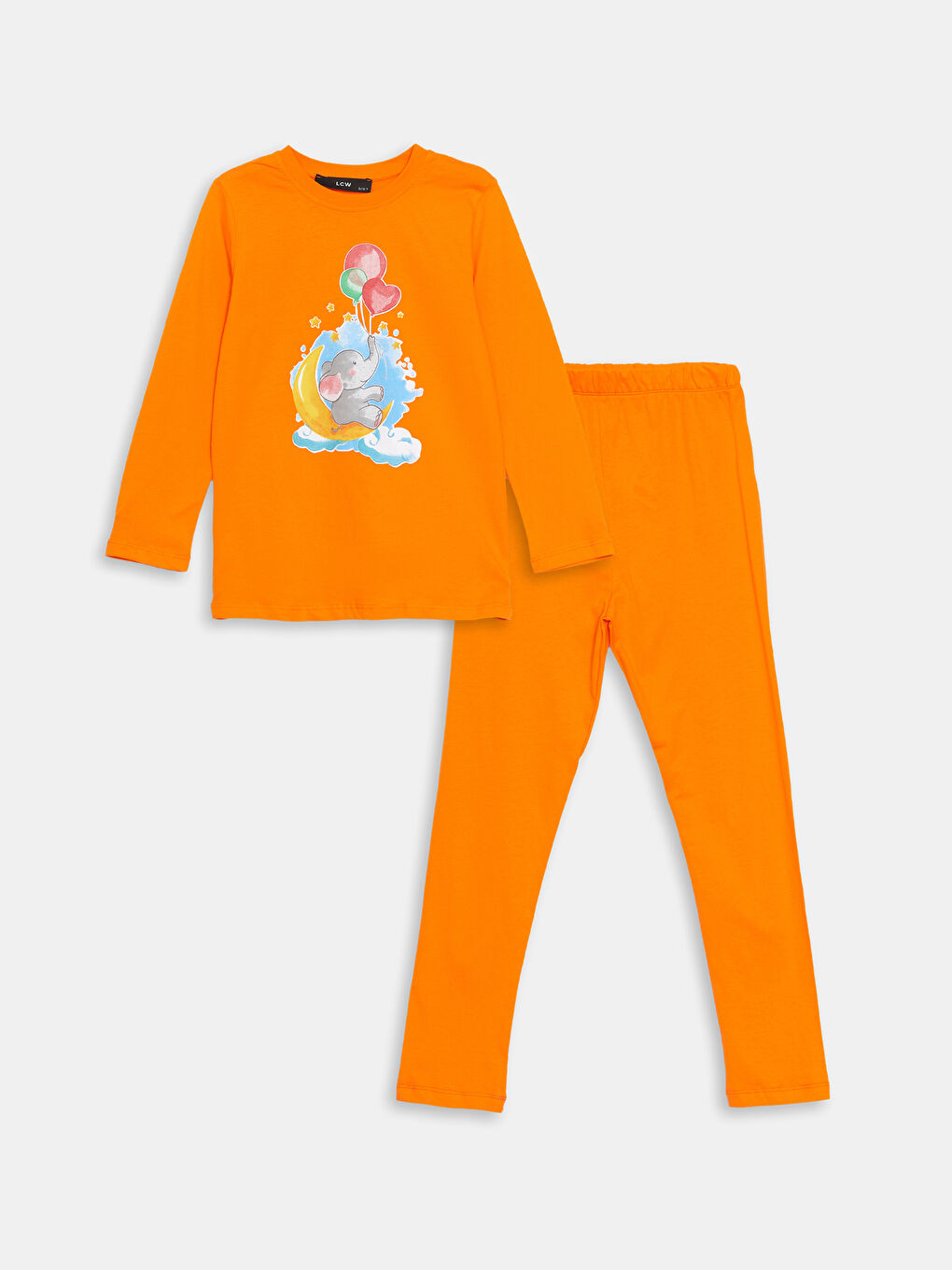 LCW Kids Turuncu Bisiklet Yaka Kız Çocuk Pijama Takımı