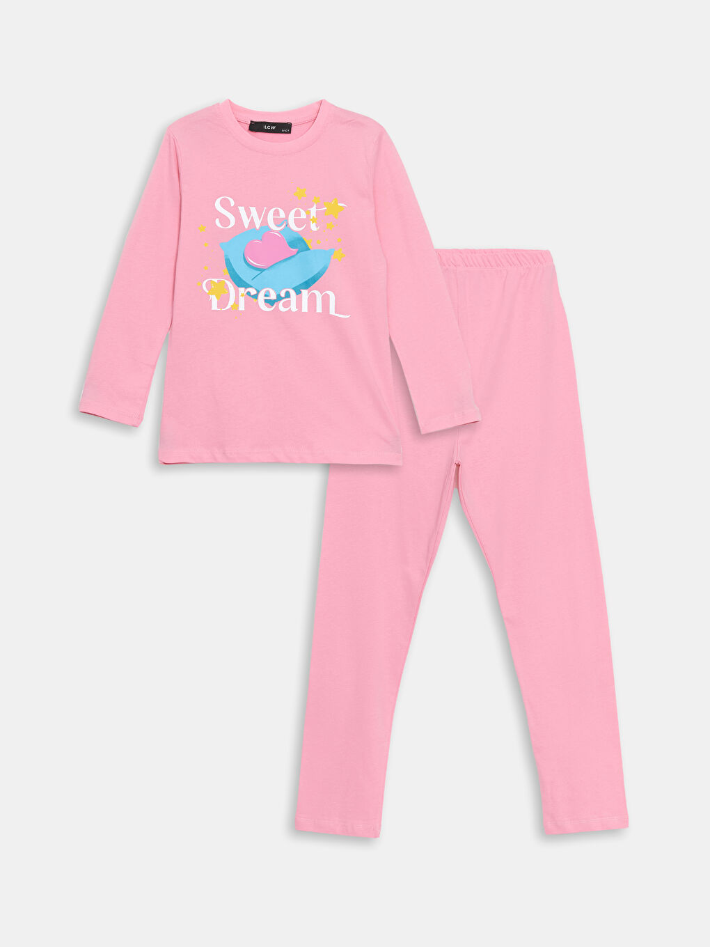 LCW Kids Pembe Bisiklet Yaka Kız Çocuk Pijama Takım