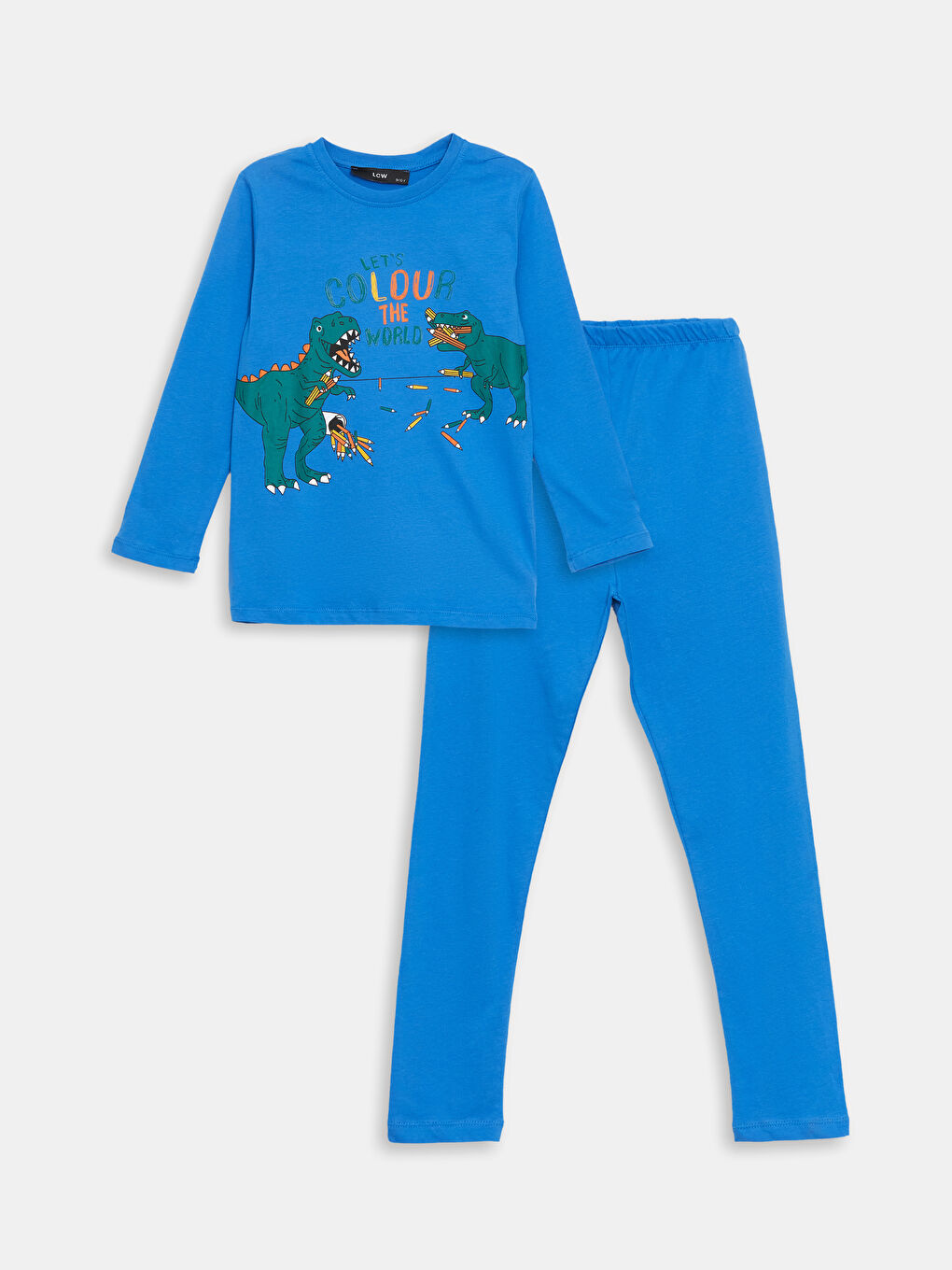 LCW Kids Mavi Bisiklet Yaka Erkek Çocuk Pijama Takımı