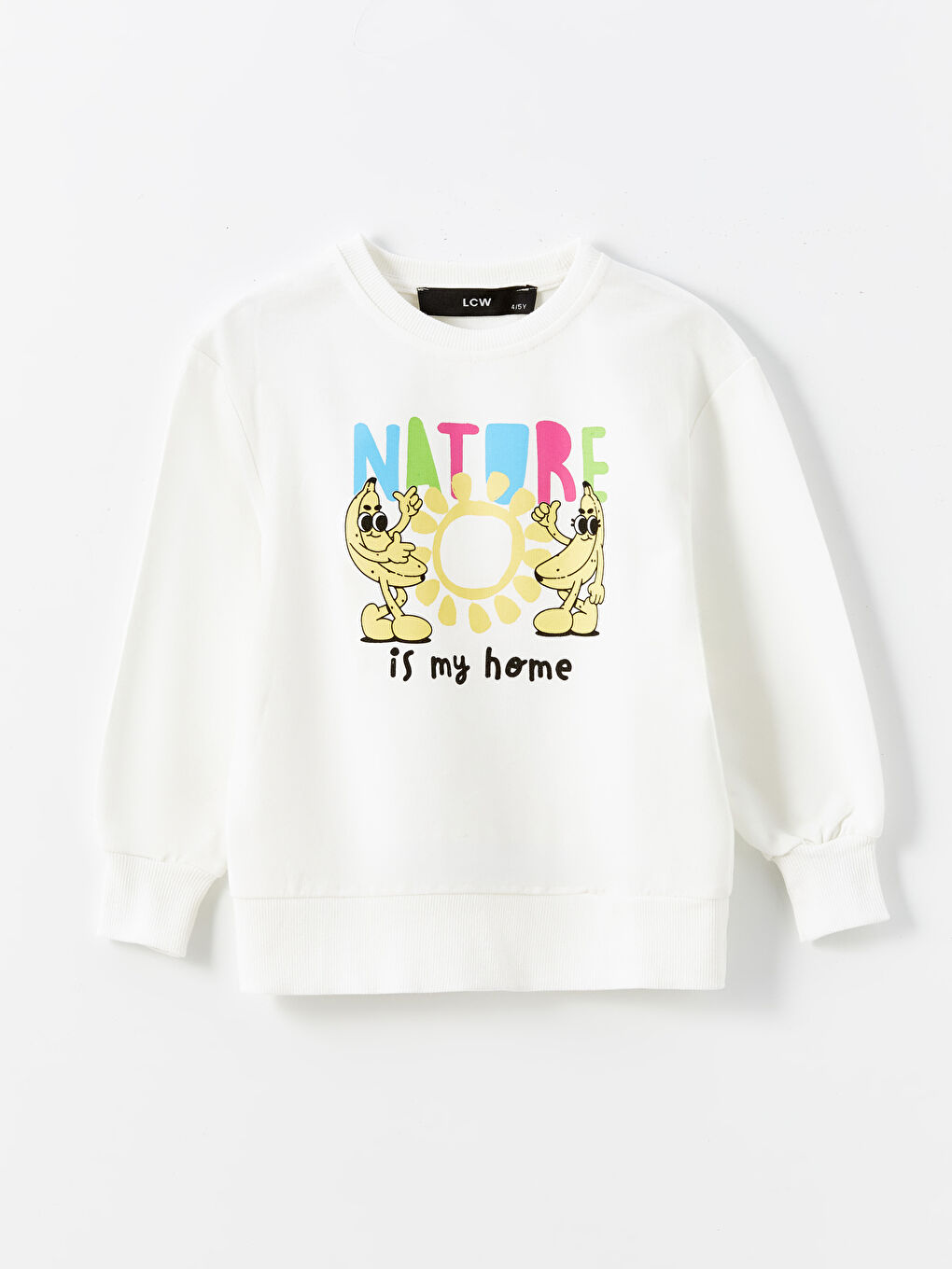 LCW baby Ekru Bisiklet Yaka Baskılı Kız Bebek Sweatshirt