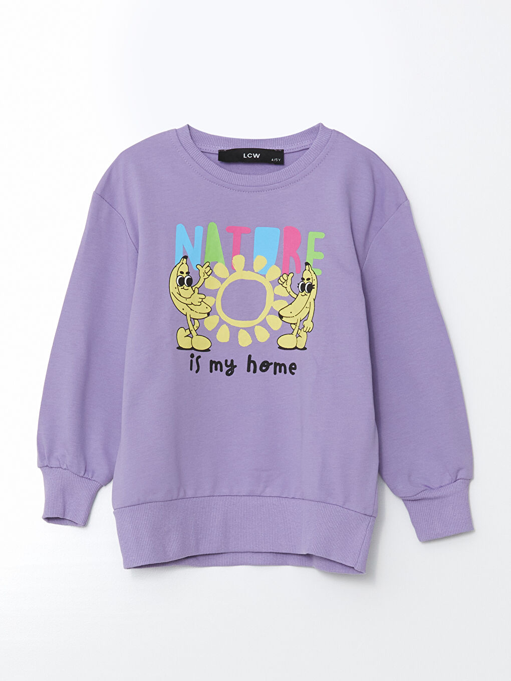 LCW baby Lila Bisiklet Yaka Baskılı Kız Bebek Sweatshirt