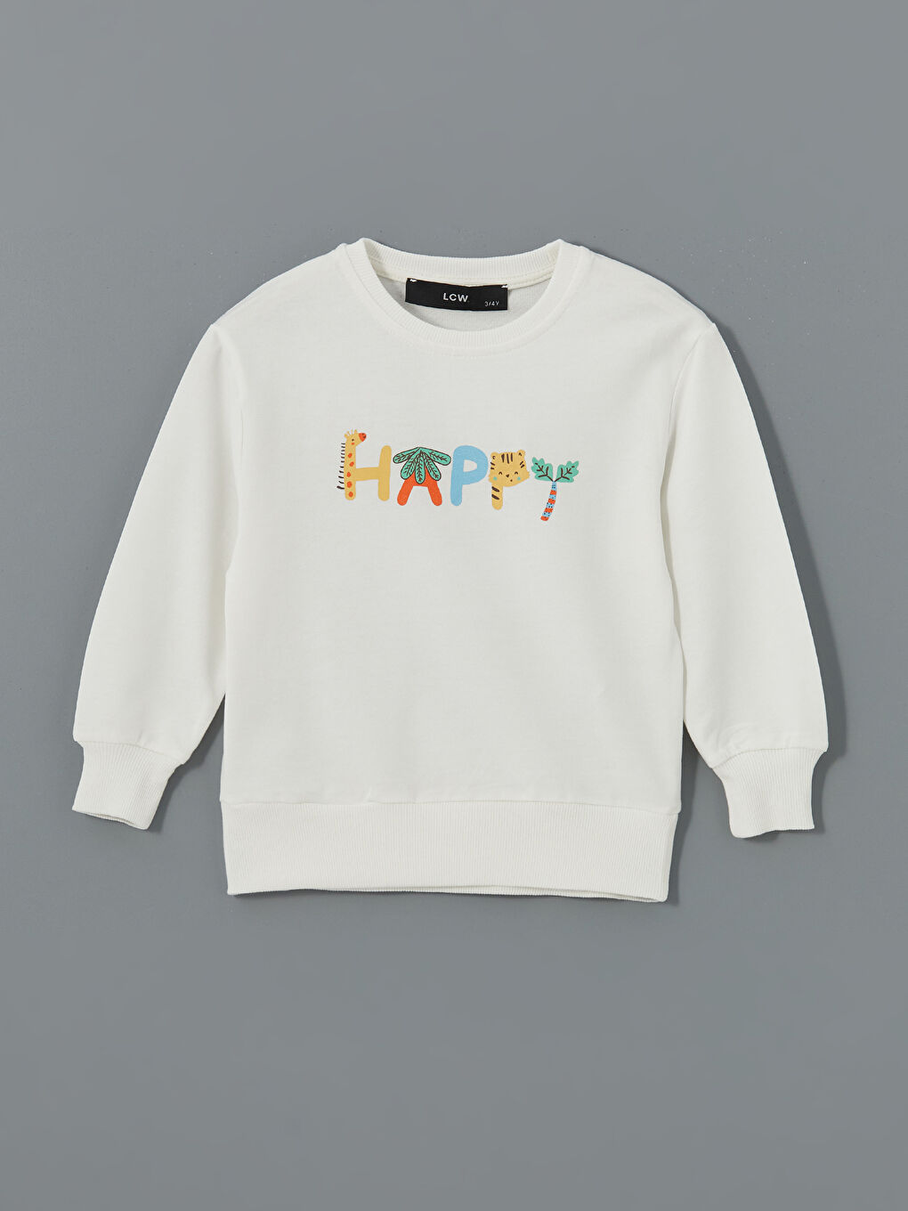 LCW baby Ekru Bisiklet Yaka Baskılı Kız Bebek Sweatshirt