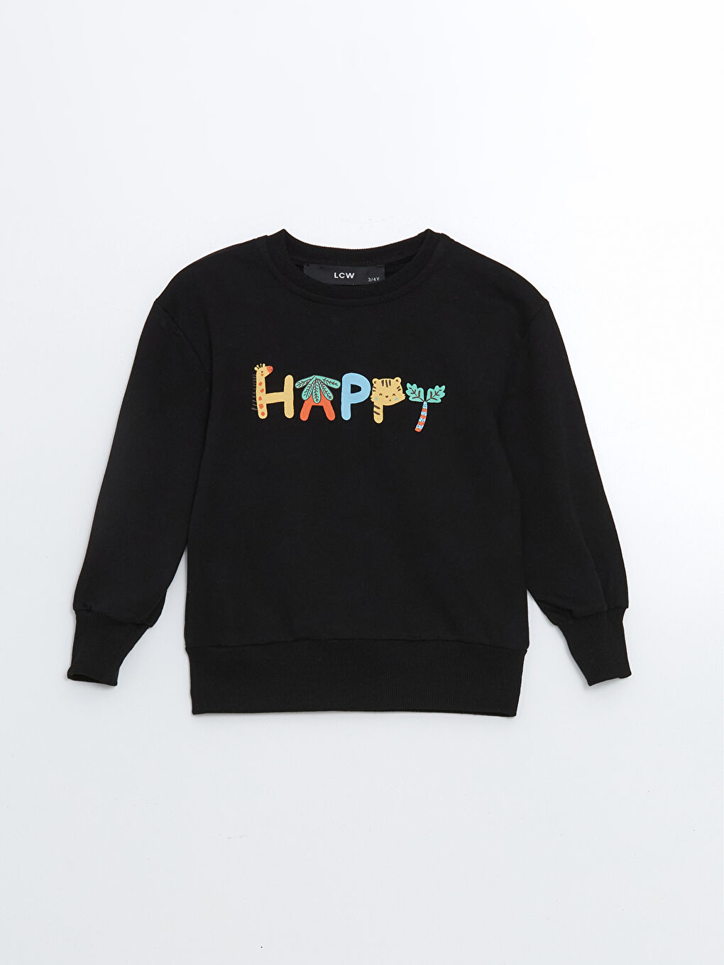 LCW baby Siyah Bisiklet Yaka Baskılı Kız Bebek Sweatshirt