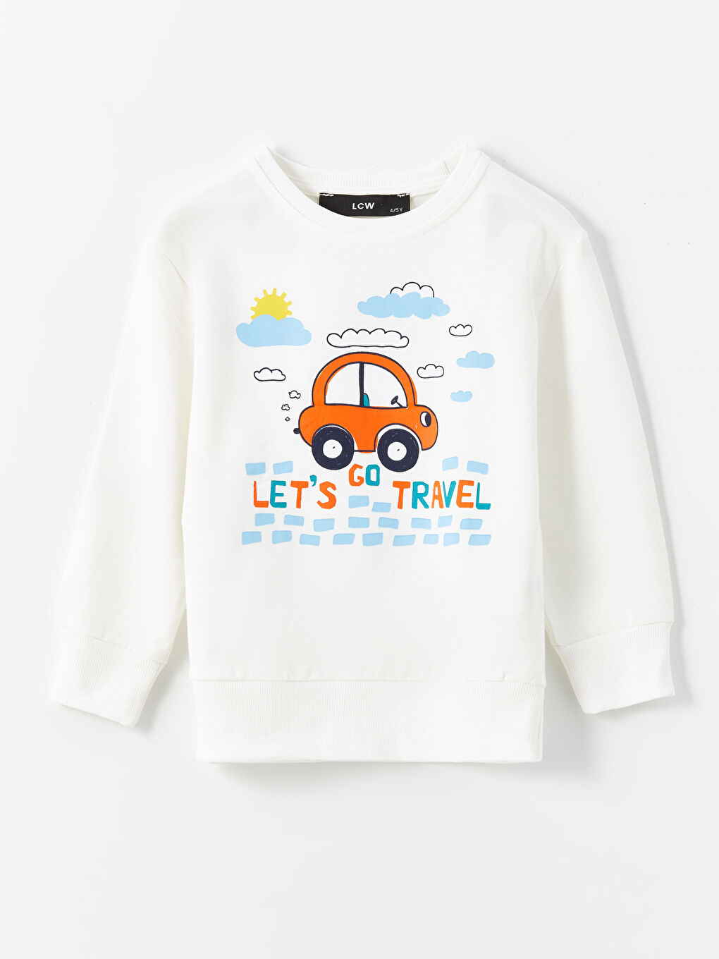 LCW baby Ekru Bisiklet Yaka Baskılı Erkek Bebek Sweatshirt