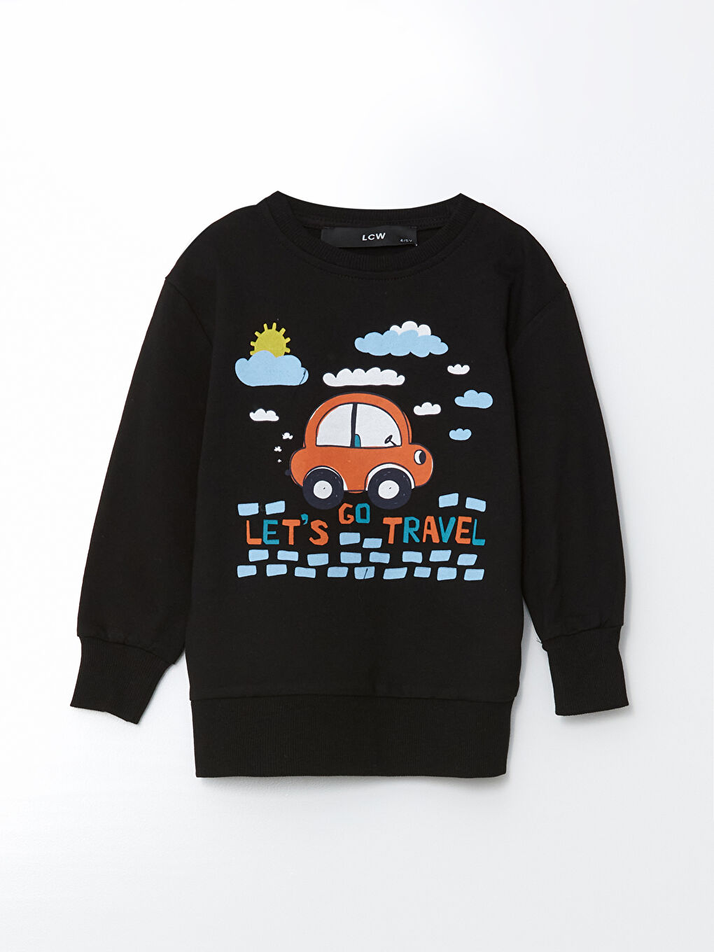 LCW baby Siyah Bisiklet Yaka Baskılı Erkek Bebek Sweatshirt