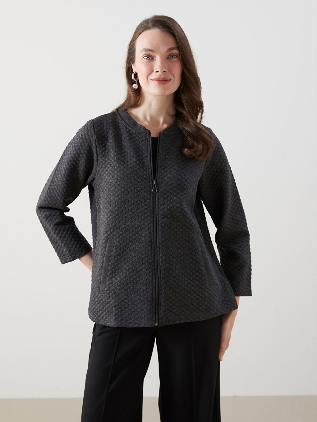 Antrasit Kolej Yaka Dokulu Kadın Hırka