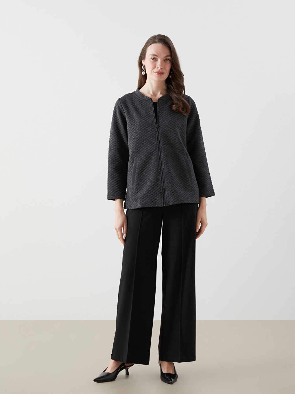 Antrasit Kolej Yaka Dokulu Kadın Hırka-1