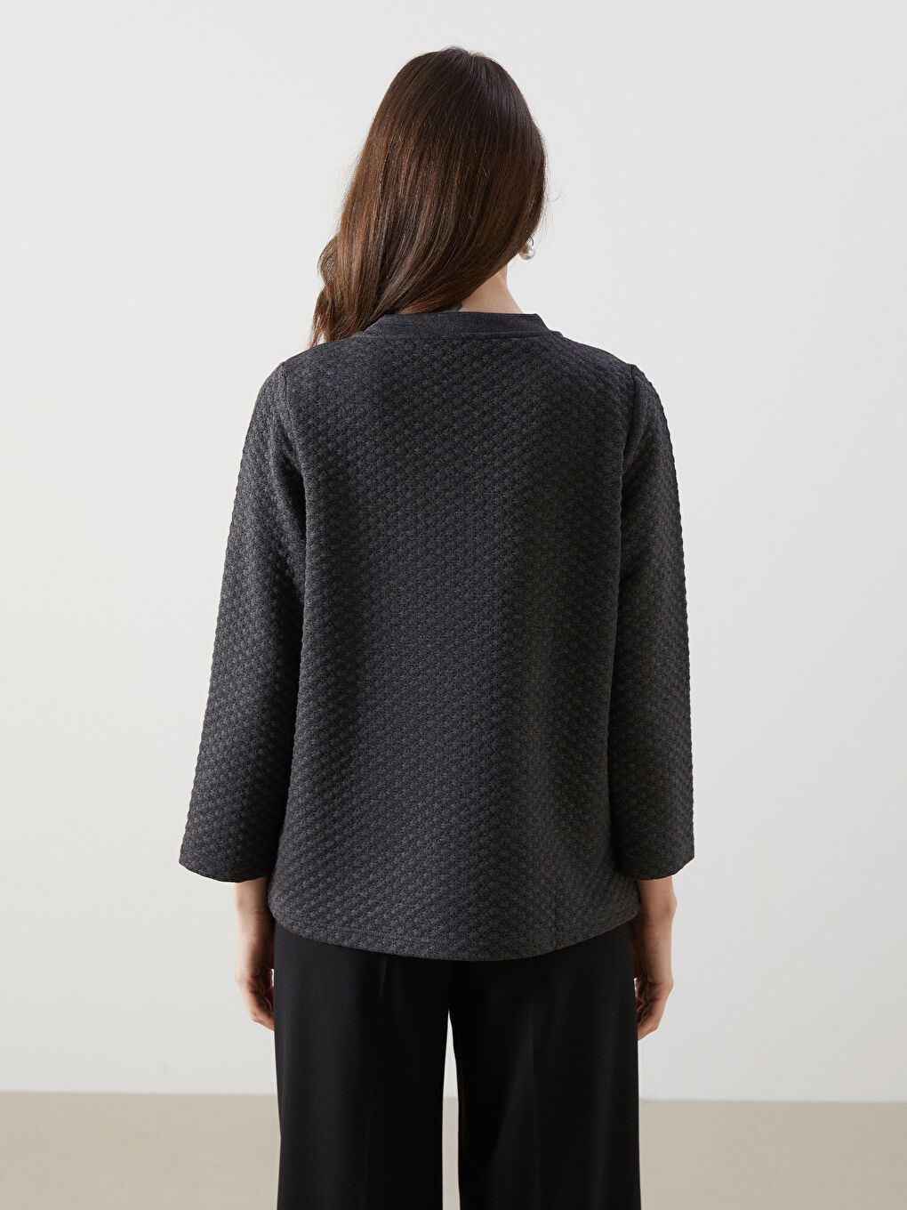 Antrasit Kolej Yaka Dokulu Kadın Hırka-3