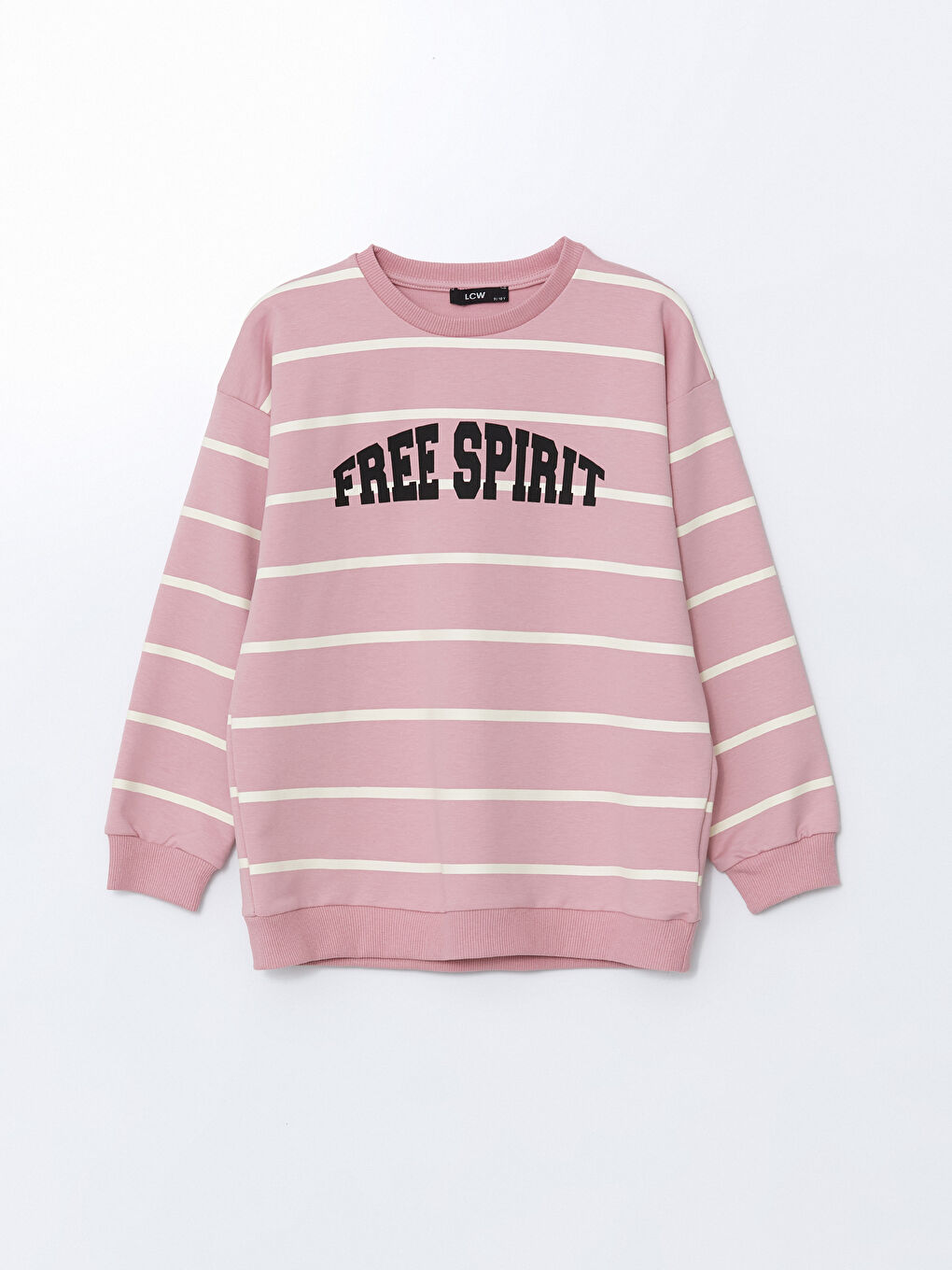 LCW Kids Pembe Bisiklet Yaka Baskılı Kız Çocuk Sweatshirt