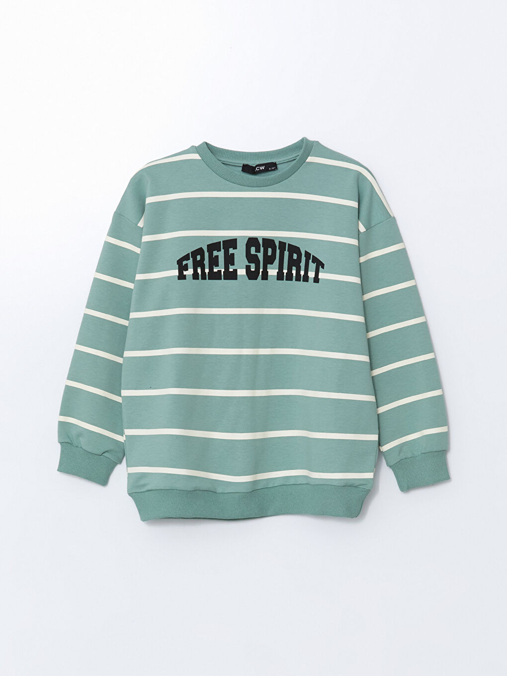 LCW Kids Yeşil Bisiklet Yaka Baskılı Kız Çocuk Sweatshirt