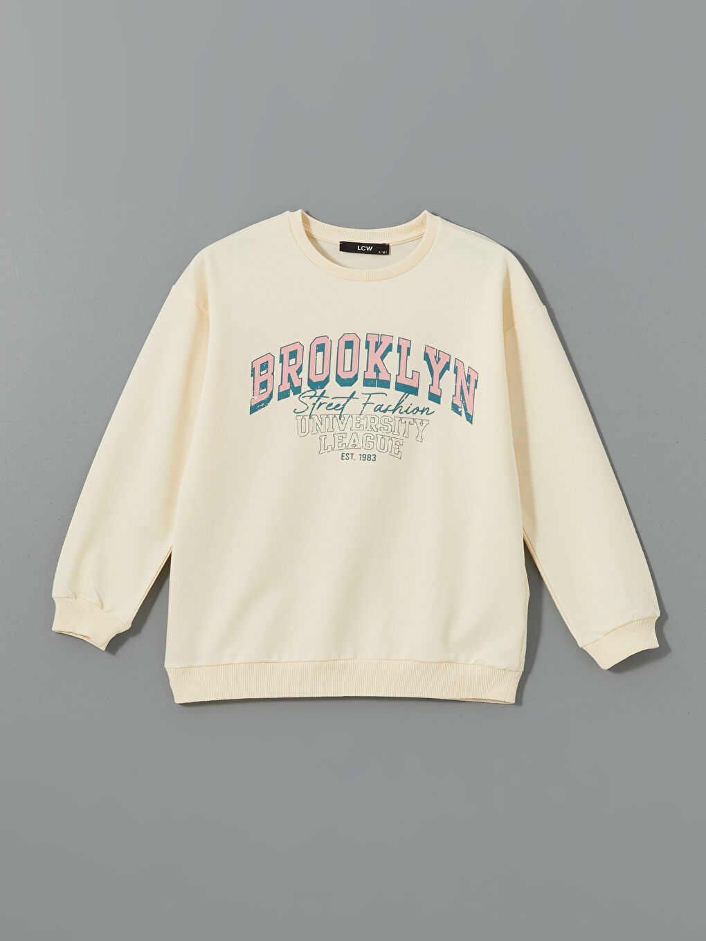 LCW Kids Ekru Bisiklet Yaka Baskılı Kız Çocuk Sweatshirt