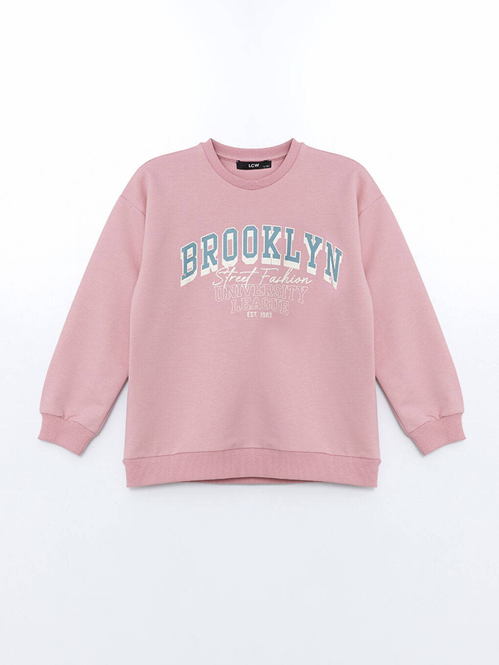 LCW Kids Pembe Bisiklet Yaka Baskılı Kız Çocuk Sweatshirt