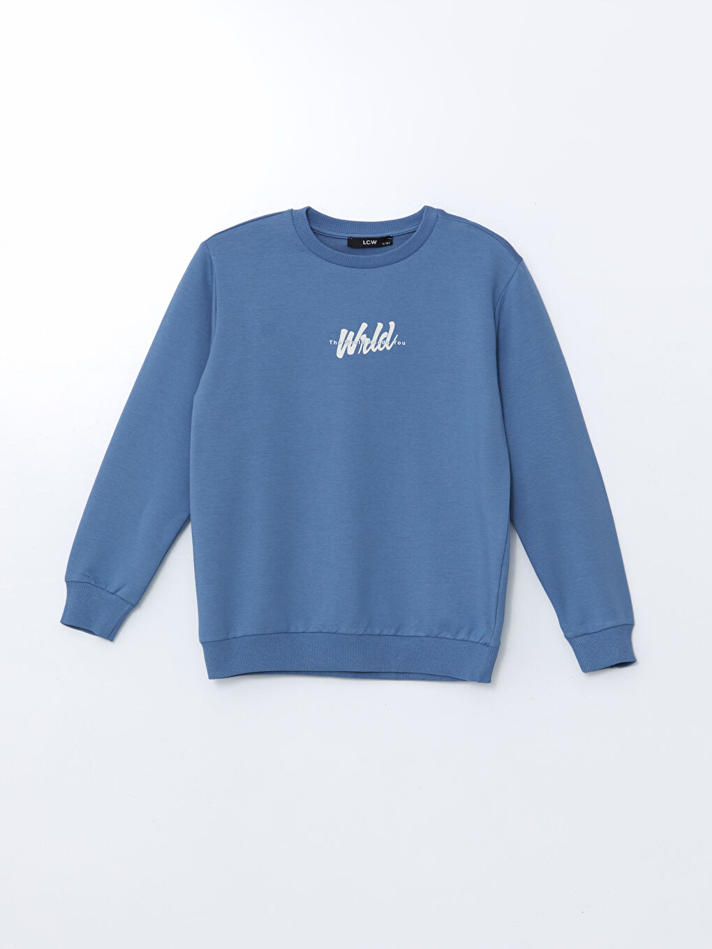 LCW Kids Petrol Bisiklet Yaka Baskılı Erkek Çocuk Sweatshirt