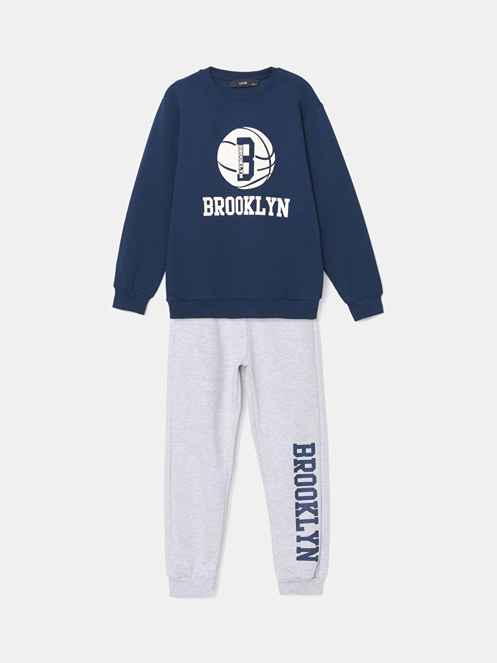 Lacivert Bisiklet Yaka Baskılı Erkek Çocuk Eşofman Takım