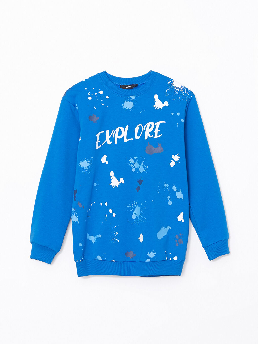 LCW Kids Mavi Bisiklet Yaka Baskılı Erkek Çocuk Sweatshirt