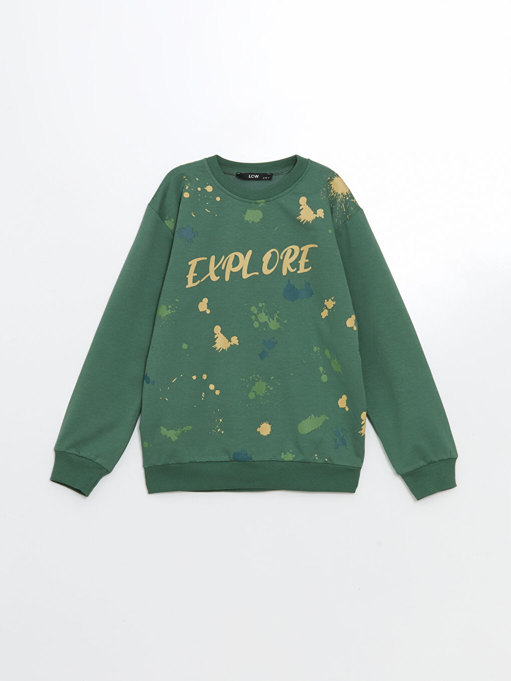 LCW Kids Haki Bisiklet Yaka Baskılı Erkek Çocuk Sweatshirt