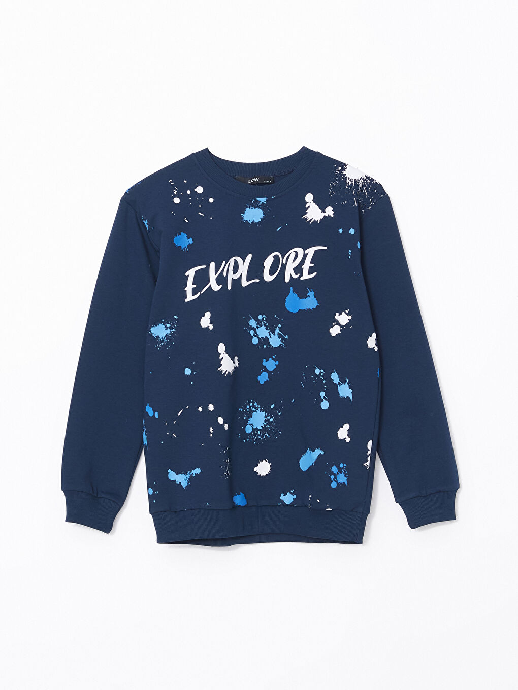 LCW Kids Lacivert Bisiklet Yaka Baskılı Erkek Çocuk Sweatshirt